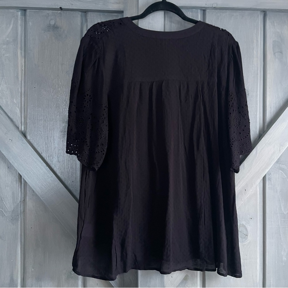 Mason and Belle Black Swiss Dot Lace Scalloped Sleeve Blouse‎ Size XXL oversized - Picture 11 of 11